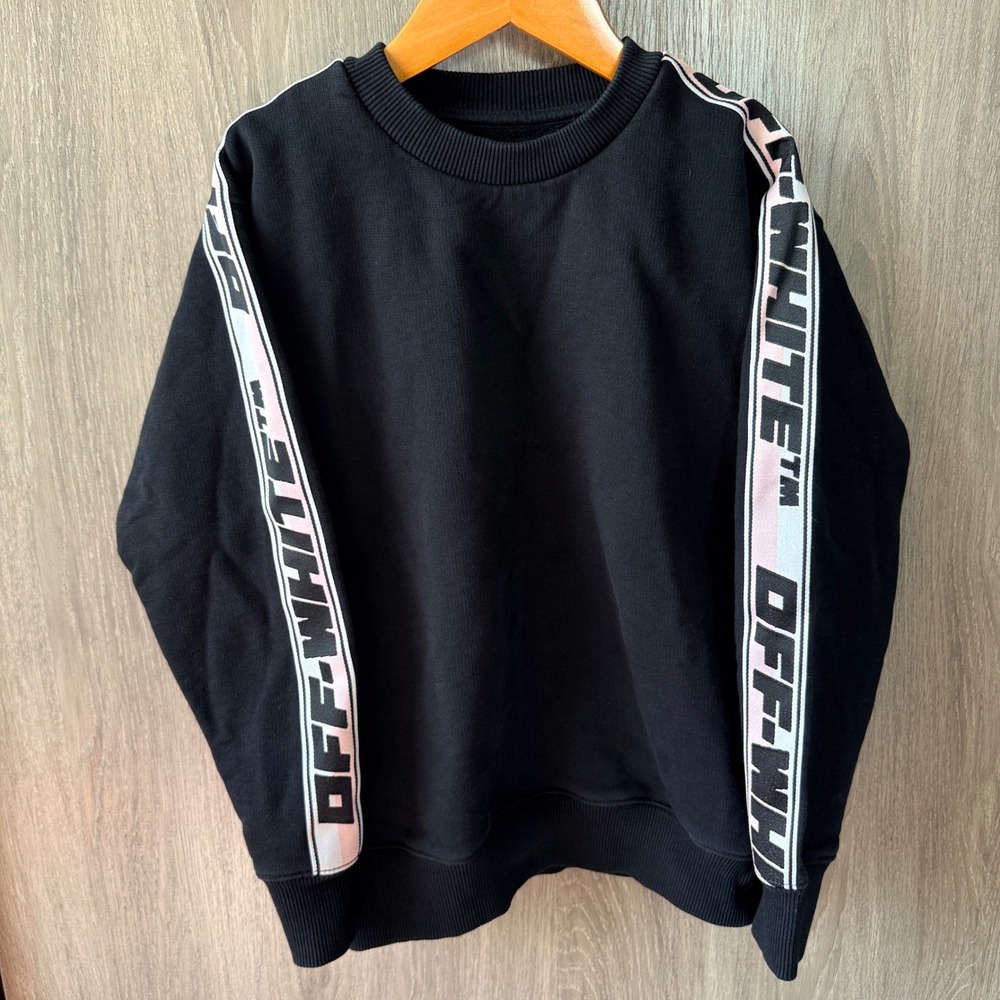 Off-White Sweatshirt Girl 8 Black Pink Logo Tape Sleeve Pullover Crewneck Luxury